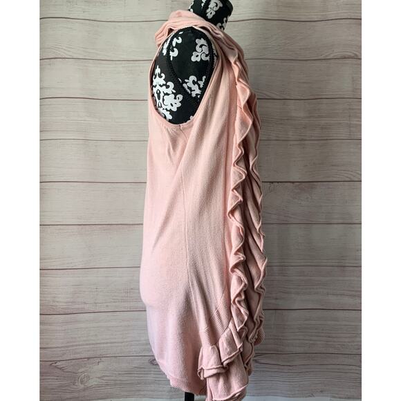 Romeo & Juliet Couture Pink Ruffled Cardigan Sweater Open Front Size Medium - Picture 3 of 14